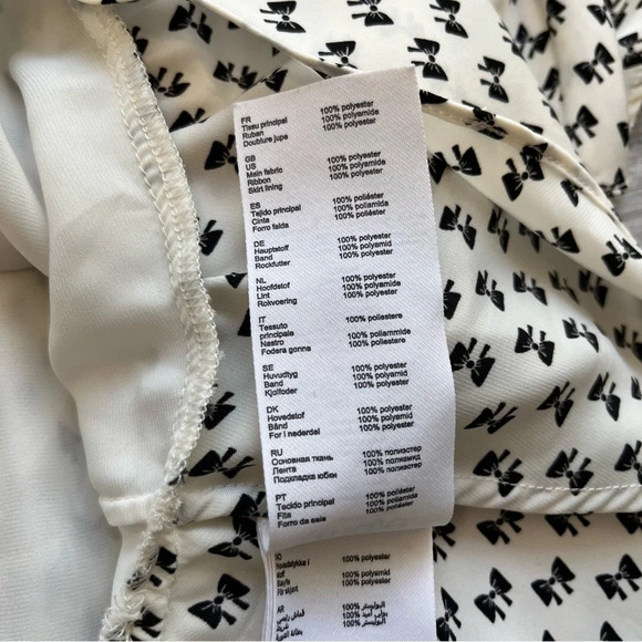 Maje Rinala Mini Dress Bow Print Size 36 Satin White Tie Neck - Picture 10 of 11